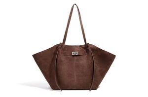 Italian Luxury Boutique Rich Chocolate Brown Vegan Suede Tote Bag NWOT